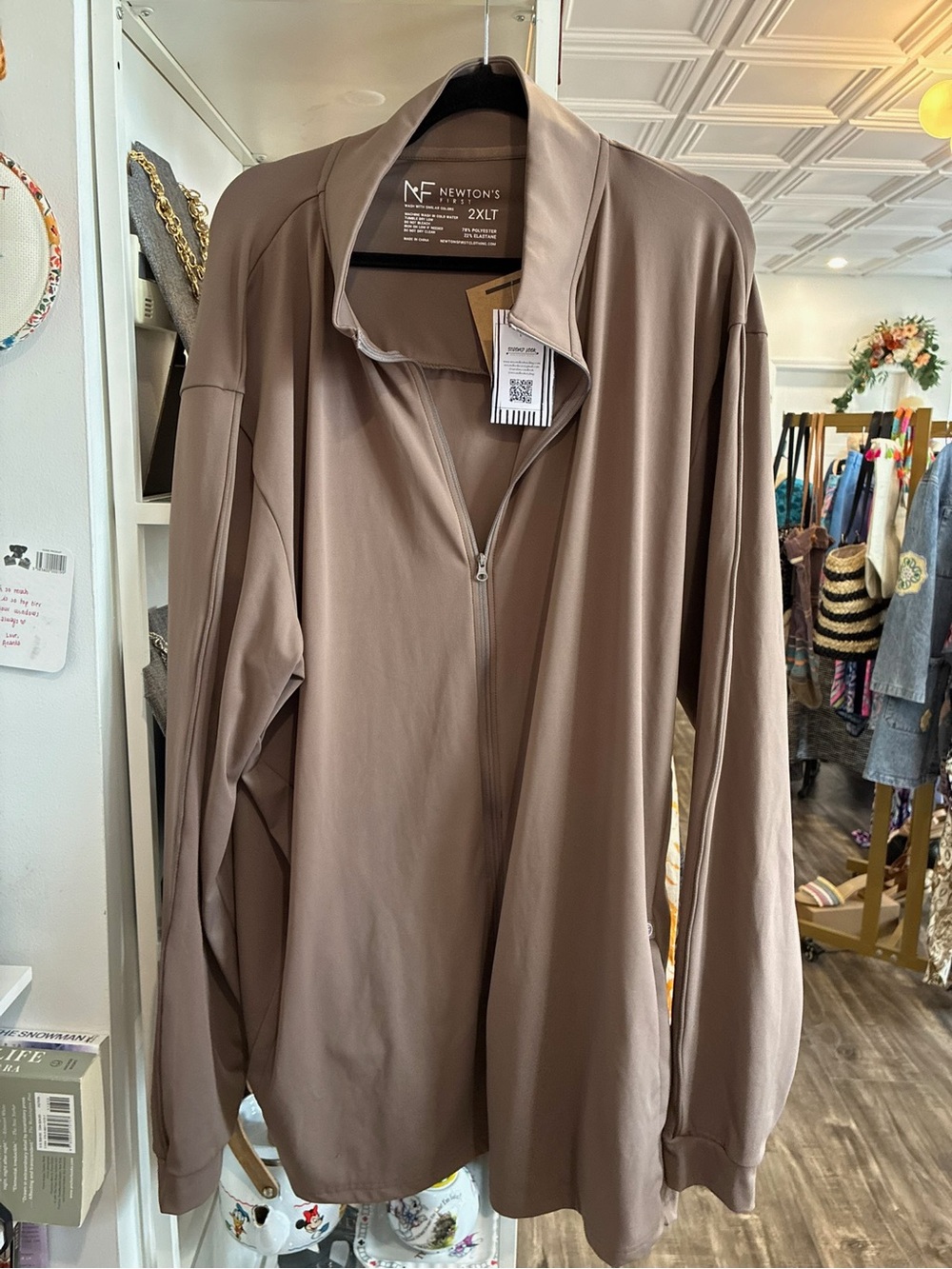 Newton Track Zip-Front Long Sleeve Shirt - Taupe (2XLT) NWT